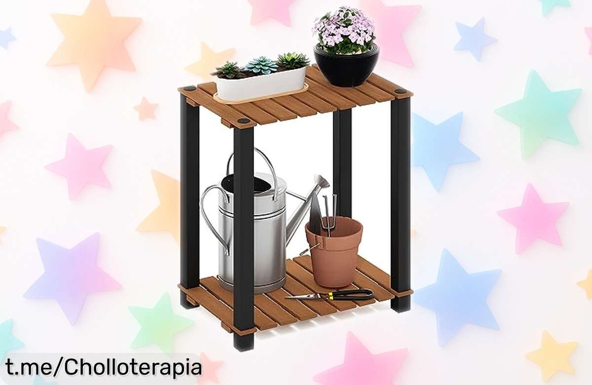 Estante para plantas Furinno Pangkor de 2 niveles, resistente al agua y fácil de montar: ¡ofertón limitado que hará brillar tu jardín o balcón!