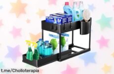 Estantería bajo fregadero Puricon con cajón y ganchos, ¡ofertón que no puedes dejar pasar! Organiza tu cocina y disfruta de tranquilidad diaria a un precio rebajado.