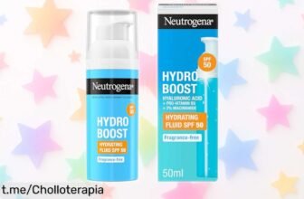 Fluido hidratante facial Neutrogena Hydro Boost SPF 50, ¡ahora a un precio rebajado! Dale a tu piel la frescura y protección que necesita, no te lo pierdas.