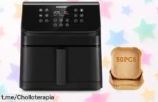 Freidora de aire COSORI Premium II 6,2L a precio rebajado con 12 programas y pack de 50 papeles: cena deliciosa al instante, ¡no te pierdas esta oferta limitada!