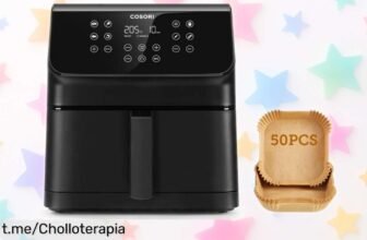 Freidora de aire COSORI Premium II 6,2L a precio rebajado con 12 programas y pack de 50 papeles: cena deliciosa al instante, ¡no te pierdas esta oferta limitada!