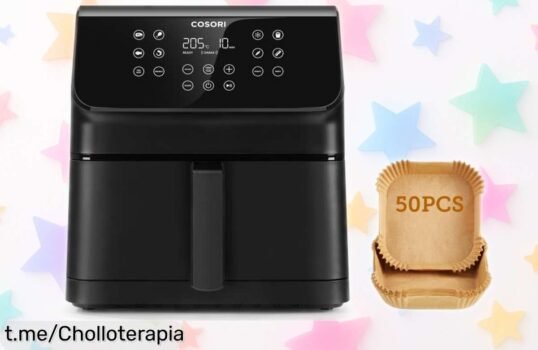 Freidora de aire COSORI Premium II 6,2L a precio rebajado con 12 programas y pack de 50 papeles: cena deliciosa al instante, ¡no te pierdas esta oferta limitada!