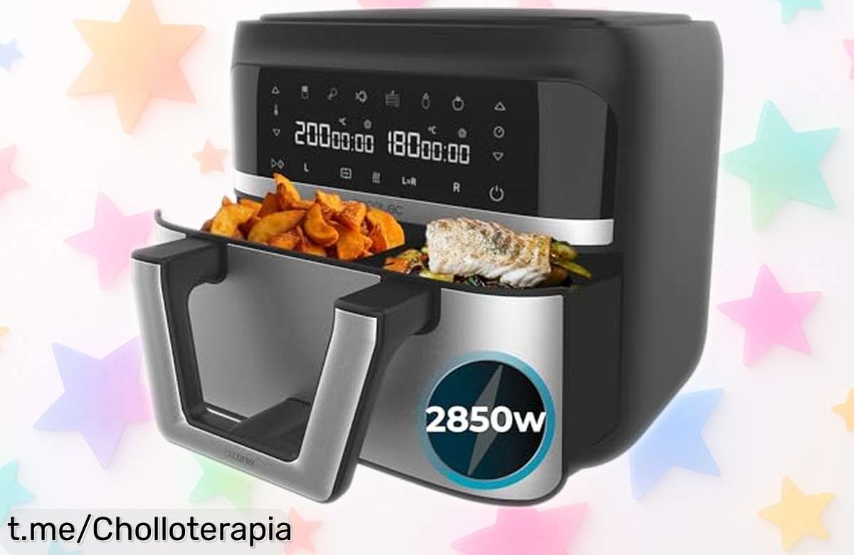 Freidora de aire Cecotec divisible 9L con doble cubeta, un super chollo a precio loco para cocinar sano y rápido; ¡apresúrate y dale sabor a tu cocina ya!