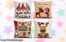 Fundas de cojín navideñas KSSKEN, 4 unidades con cremallera oculta para alegrar tu sofá a precio loco. ¡¡Dale vida a tu hogar y celebra esta Navidad hoy mismo!!