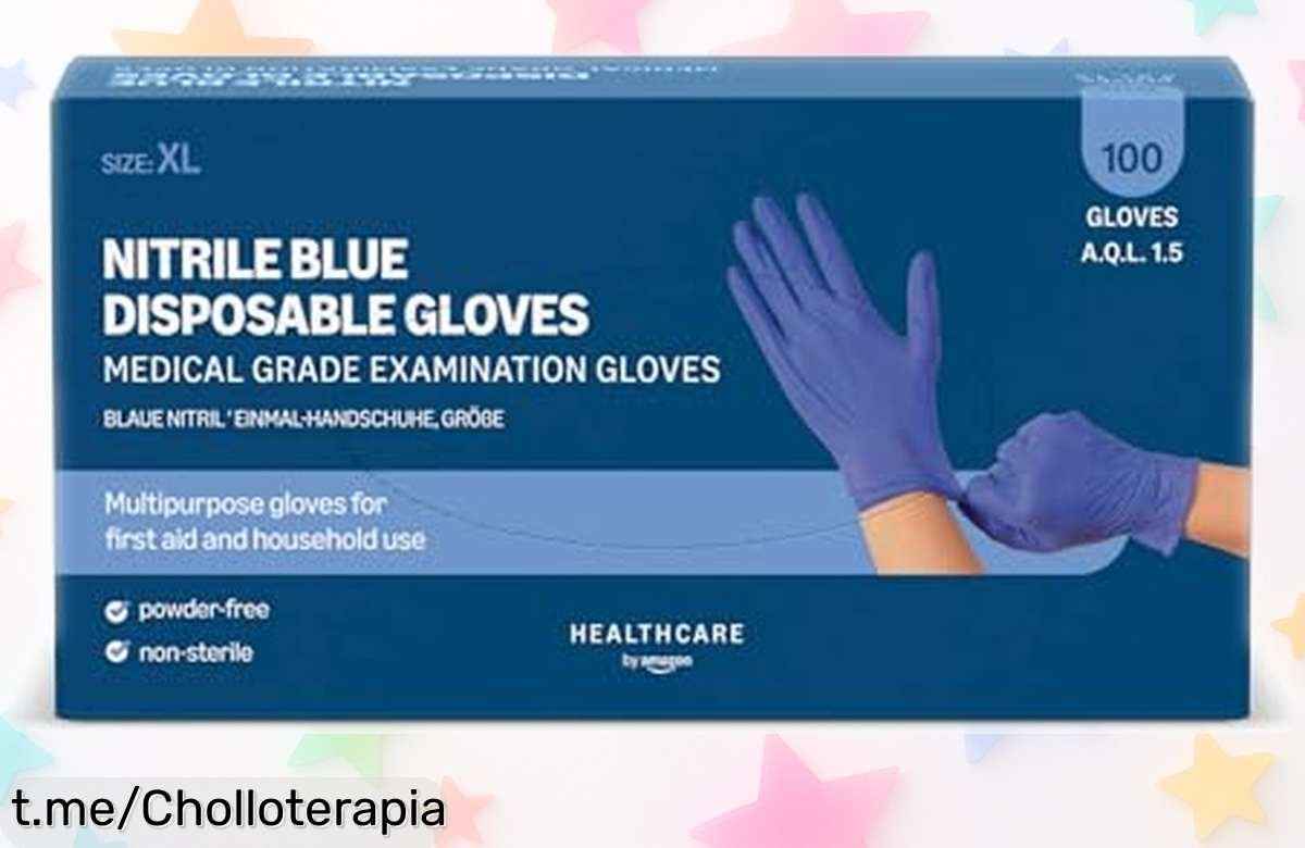 Guantes de nitrilo azul Amazon Basic Care XL: descuentazo que no regresa y protección ideal para tus manos. ¡No te quedes sin el tuyo, este ofertón vuela rápido!