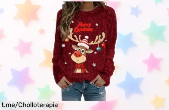 Impactante jersey navideño con diseño de reno que hará brillar tu espíritu festivo, ¡aprovecha esta oferta limitada y luce única estas fiestas antes de que desaparezca!