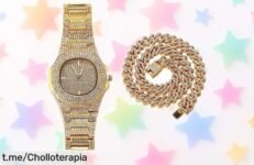 Impresionante reloj de oro iced out con diamantes hechos a mano y cadena cubana, precio rebajado que no puedes dejar pasar ¡Atrévete a brillar con estilo único!
