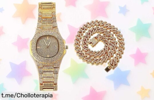 Impresionante reloj de oro iced out con diamantes hechos a mano y cadena cubana, precio rebajado que no puedes dejar pasar ¡Atrévete a brillar con estilo único!