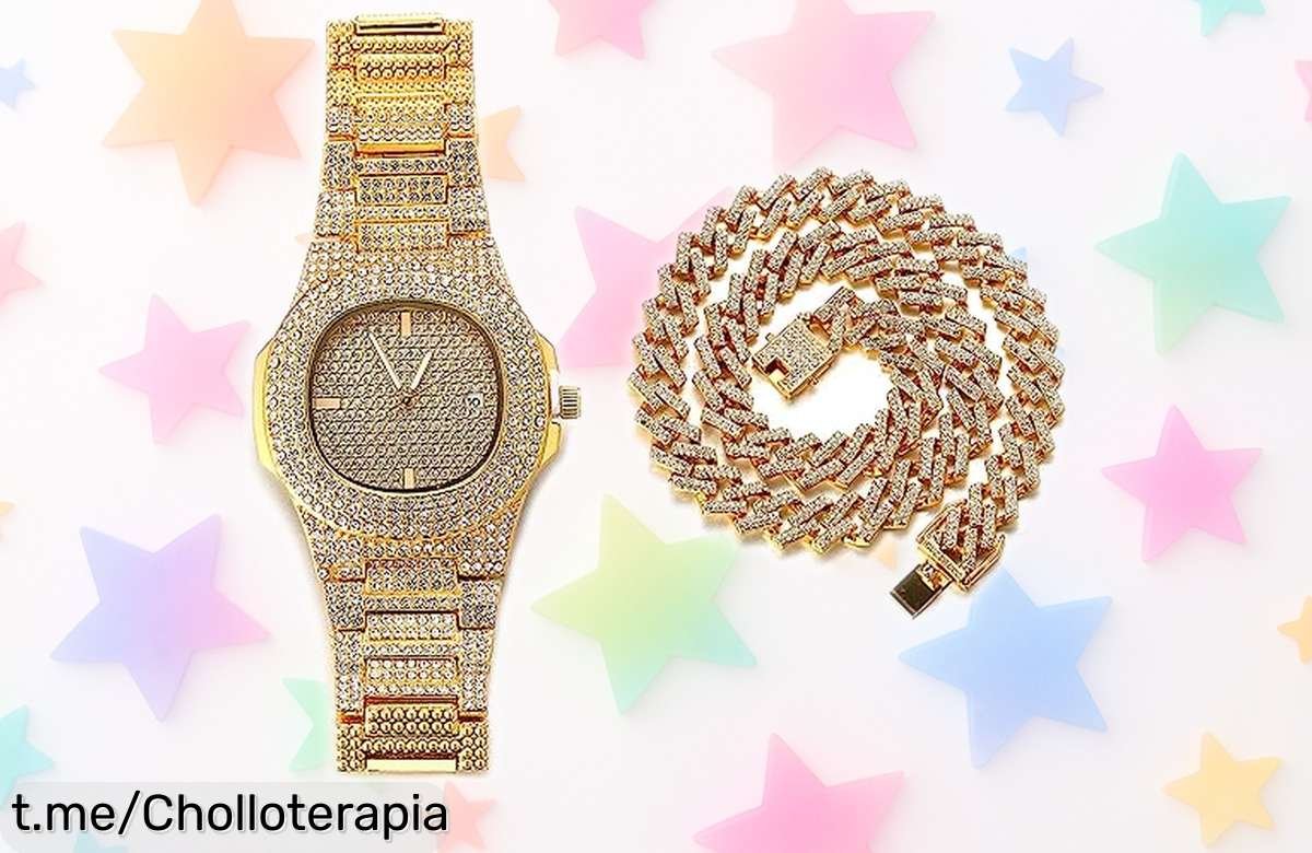 Impresionante reloj de oro iced out con diamantes hechos a mano y cadena cubana, precio rebajado que no puedes dejar pasar ¡Atrévete a brillar con estilo único!