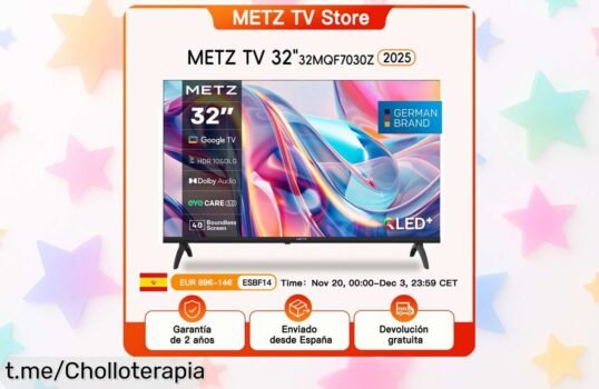 Increíble Smart TV Metz QLED 32 o 40 pulgadas, disfruta de imagen y sonido del espacio con Google TV y Dolby Audio. ¡Aprovecha esta oferta limitada antes de que desaparezca!