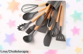Increíble juego de 12 utensilios de cocina de silicona con mango de madera, rebajado a un precio loco que no puedes dejar pasar. ¡Cocina feliz y aprovecha antes que se agote!