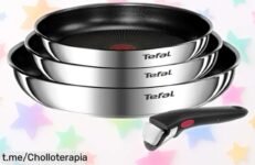 Increíble juego de 3 sartenes Tefal Ingenio Emotion con mango extraíble a precio rebajado; cocina, sirve y guarda sin complicaciones. ¡No te quedes sin él!