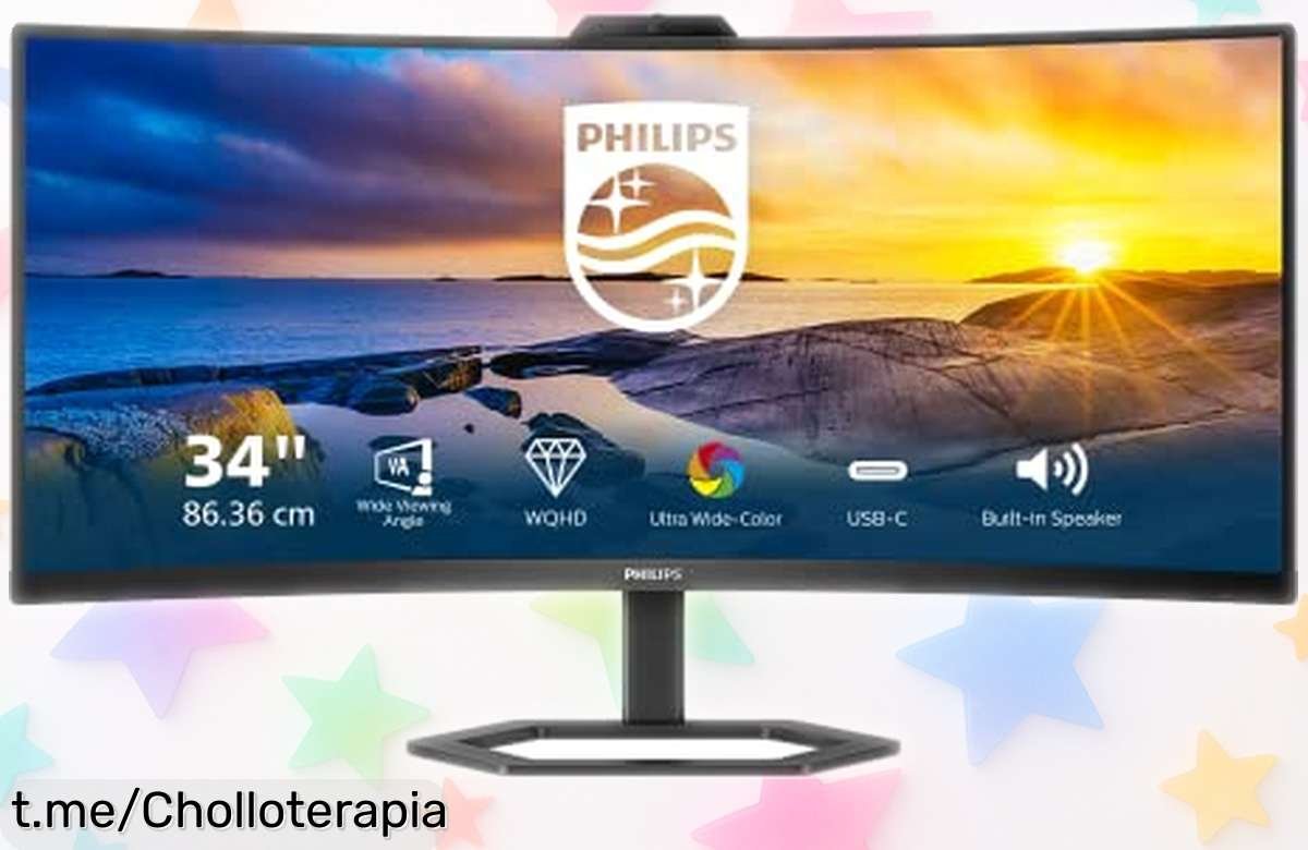 Increíble monitor curvo de 34 pulgadas Philips con altavoces integrados, precio súper chollo que no se repite; dale un toque épico a tus juegos y pelis ¡Apresúrate, quedan pocos!