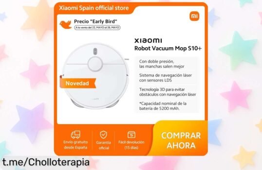 Increíble robot aspirador Xiaomi S10+ con mop y sensor láser 3D, ¡super chollo con descuento brutal que vuela! Dale a tu hogar el brillo que merece, no te lo pierdas.