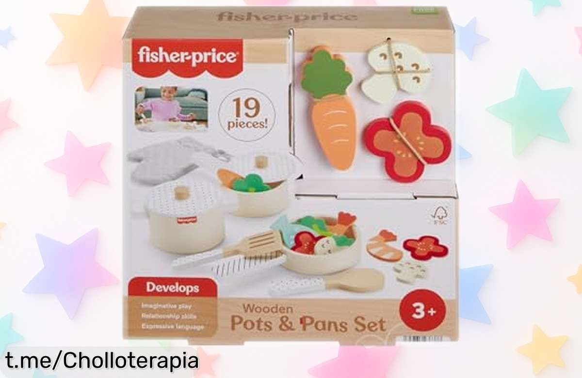Increíble set de cocina de madera Fisher Price con 19 piezas a precio rebajado que vuela, ¡déjalos cocinar y crea recuerdos mágicos juntos!