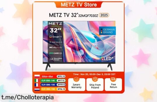Increíble televisor inteligente Metz QLED 32: brilla con HDR10 y Dolby Audio. ¡No dejes escapar esta oferta brutal por tiempo limitado que transformará tu entretenimiento en casa!