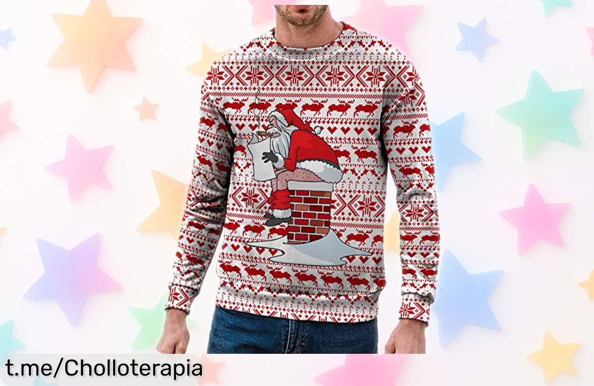 Jersey de Navidad divertido con Papá Noel, super chollo a precio loco solo por tiempo limitado para lucir alegría y estilo en estas fiestas, ¡no te lo pierdas!