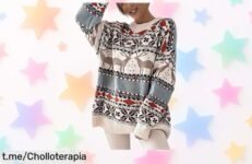 Jersey navideño con copos de nieve y renos para mujer, ¡aprovecha el descuento brutal y deslumbra estas fiestas antes que se agote!