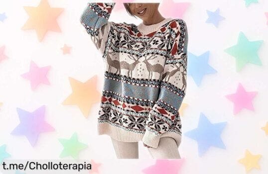Jersey navideño con copos de nieve y renos para mujer, ¡aprovecha el descuento brutal y deslumbra estas fiestas antes que se agote!