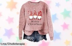 Jersey navideño con reno y gnomo para mujer, rebajado y con estilo: ¡haz brillar tu Navidad antes de que se agoten! Celebra las fiestas a lo grande.