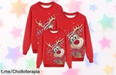 Jersey navideño para niña Famzuneu con diseño de renos, ¡descuento brutal! No te pierdas este ofertón y disfruta de la Navidad calentita y llena de alegría.