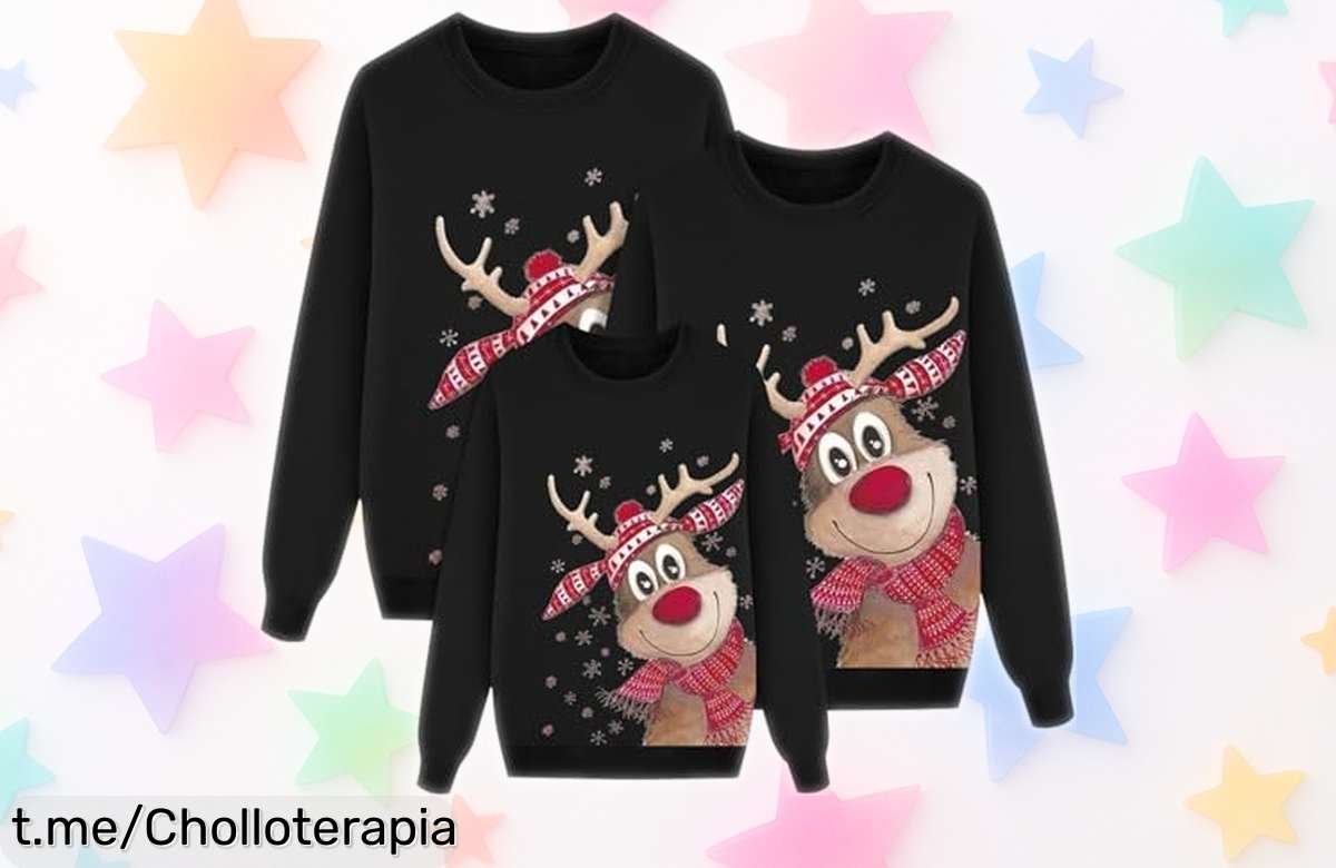 Jersey navideño para niño con renos y copos de nieve, ¡aprovéchate del descuento brutal y sorprende a tu familia antes que se acabe esta oferta imperdible!