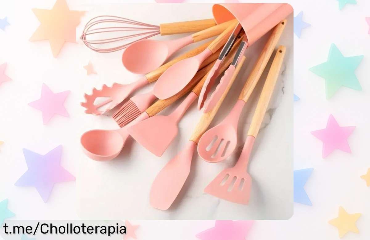 Juego de 12 utensilios de cocina con mango de madera y silicona en precio rebajado, un super chollo que hará vibrar tus recetas antes de que se acabe. ¡No te lo pierdas!