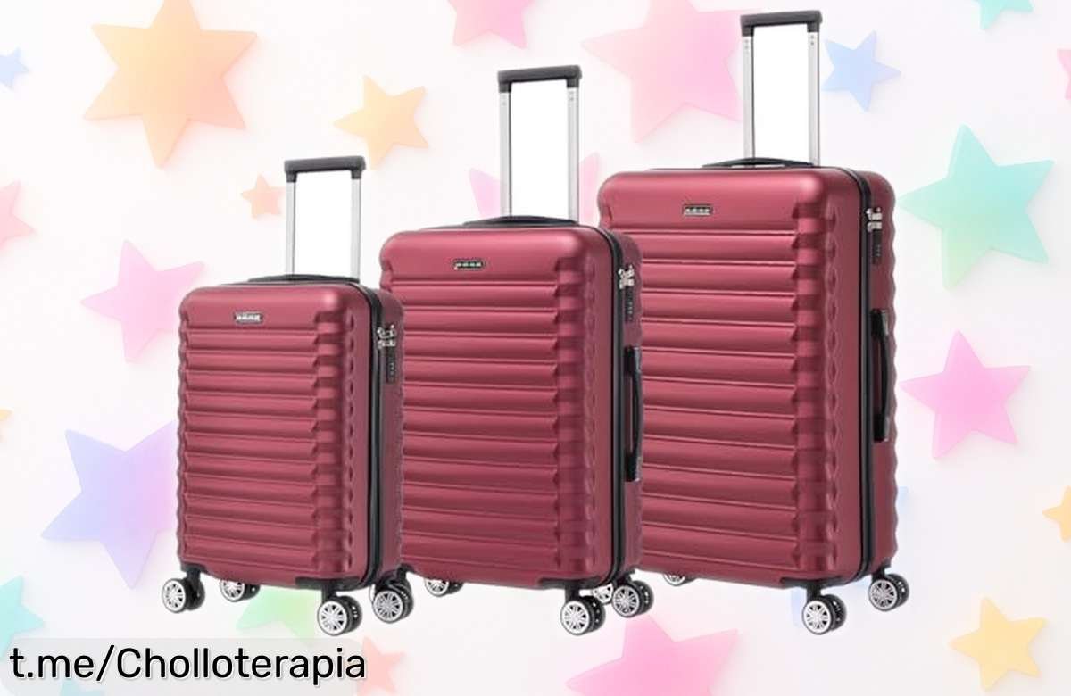 Juego de 3 maletas Mi Ko Mi Ka súper resistentes con ruedas 360° a un precio rebajado que no dejarás escapar, ¡viaja seguro y elegante antes de que vuelen!