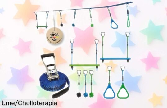 Juego de circuito de escalada Schildkröt Jungle Line: montas, saltas y ríes con 7 obstáculos en un chollazo que no podrás dejar escapar. ¡Crea momentos épicos en casa ya!