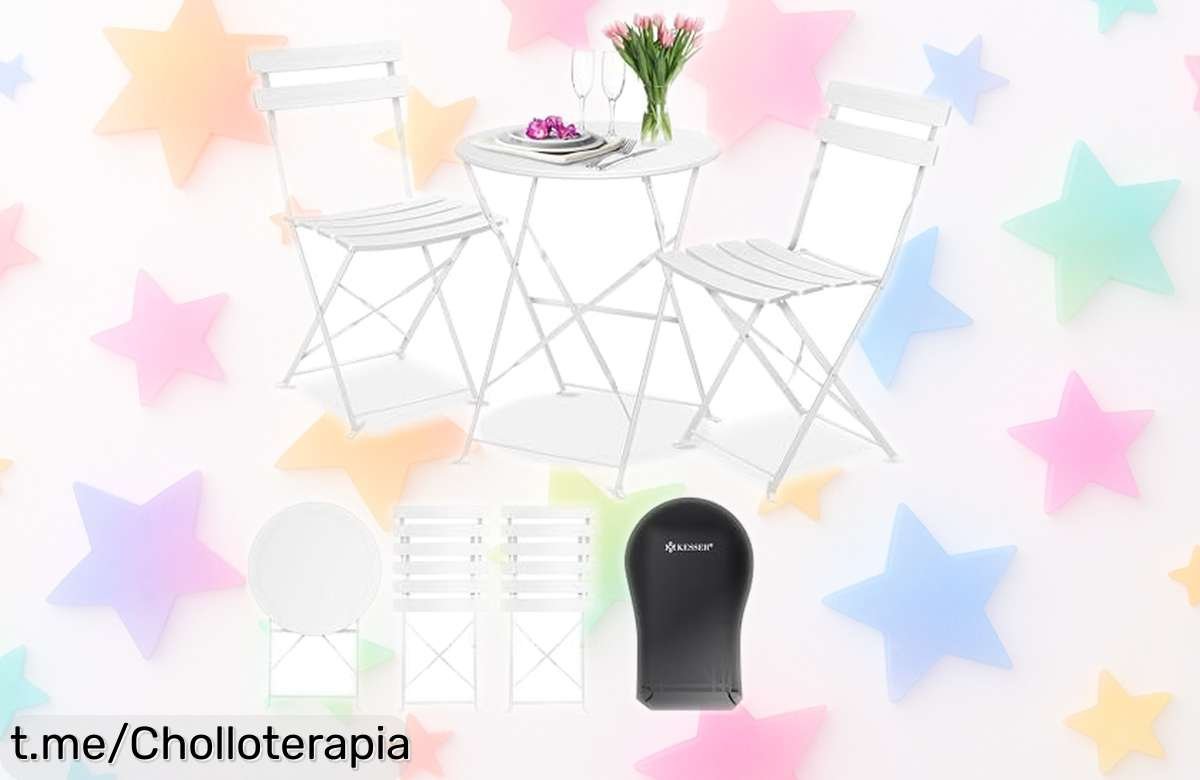 Juego de mesa bistró KESSER 3 piezas con sillas plegables a precio rebajado, ¡no te pierdas este super chollo y transforma tu balcón o jardín en tu lugar favorito ya!