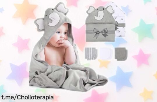 Juego de toallas de baño con capucha Momcozy para bebés, súper suaves y absorbentes. ¡Rebajadas a un precio loco! Mima a tu peque con ternura al instante, aprovecha esta oferta ya.
