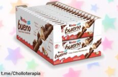 Mega pack de 60 barras de chocolate Kinder Bueno, la explosión dulce que necesitas en tu vida. ¡Aprovecha el ofertón antes que se acabe y disfruta cada bocado!