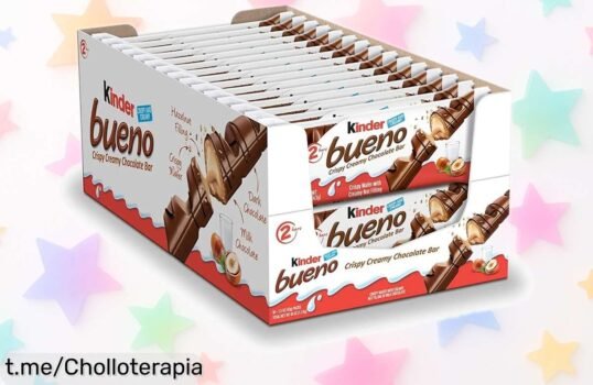 Mega pack de 60 barras de chocolate Kinder Bueno, la explosión dulce que necesitas en tu vida. ¡Aprovecha el ofertón antes que se acabe y disfruta cada bocado!