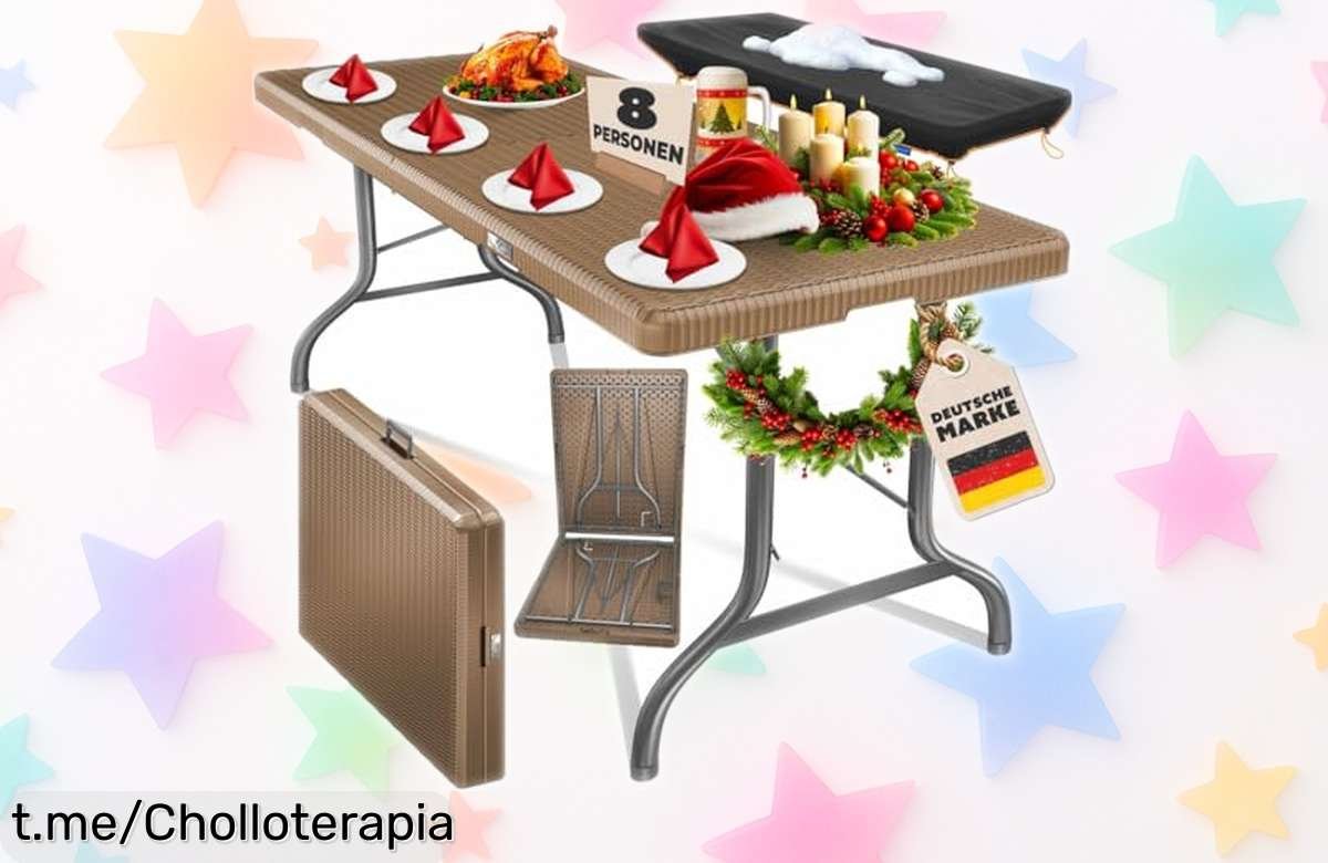 Mesa buffet plegable KESSER con estilo ratán, caída de precio brutal y ofertón imperdible; ¡disfruta tus fiestas y momentos en el jardín!