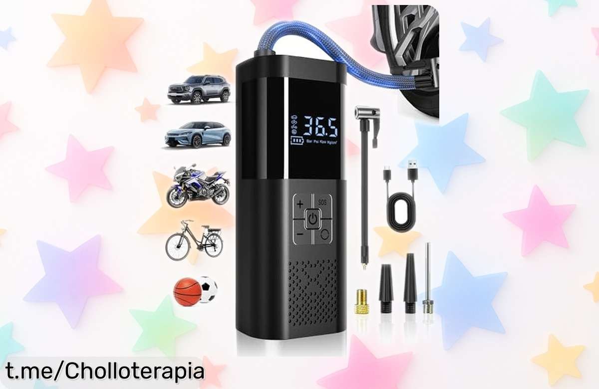 Mini compresor portátil Servomaster con manómetro y luz LED: inflado rápido a precio rebajado, ¡no dejes pasar este ofertón para tener todo listo en un instante!