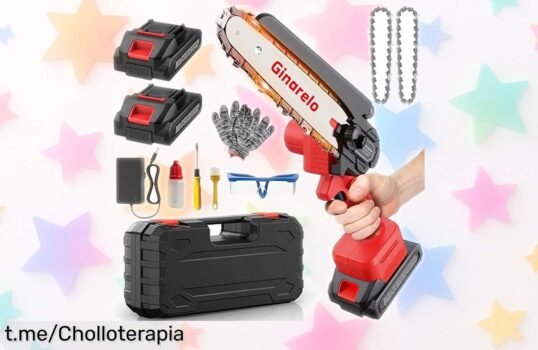 Mini motosierra inalámbrica de 6 pulgadas con doble batería y 800W, precio rebajado que se agota pronto, ¡aprovecha este super chollo y corta troncos sin esfuerzo!