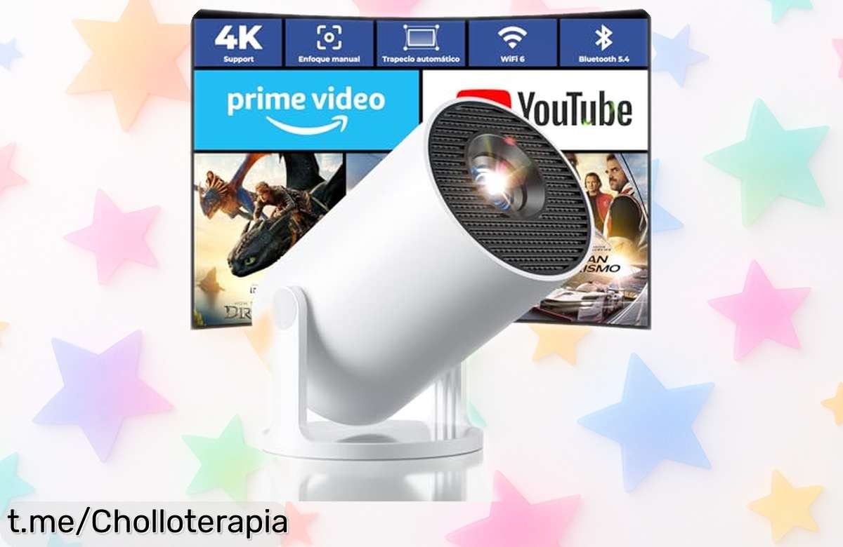Mini proyector portátil 4K con Android TV y WiFi 6 a precio loco: brillo impresionante para tus películas, ¡aprovéchalo antes que se agoten!