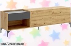 Mueble de TV bajo DEKIT en diseño Nordic y grafito, superbajado para iluminar tu sala con estilo; ¡no pierdas este chollo que espera por ti!