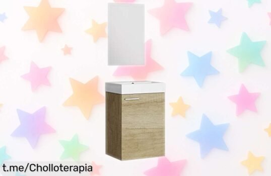 Mueble de baño moderno con lavabo y espejo incluido, ¡rebajado a un precio que no vas a poder creer! Dale estilo a tu hogar antes de que se acabe esta oferta irresistible.