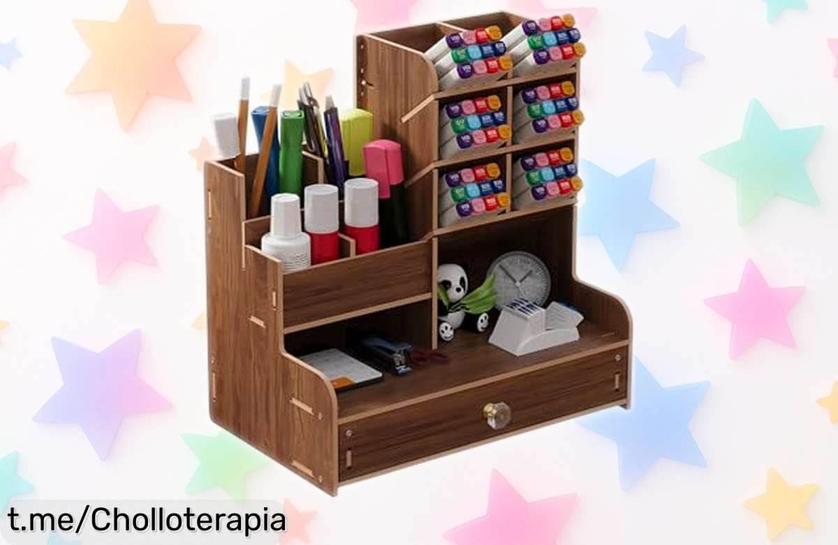 Organizador de madera nogal B17 con mega capacidad y montaje fácil, caía de precio brutal que no puedes dejar pasar ¡Haz tu escritorio y tu vida más ordenada ya!