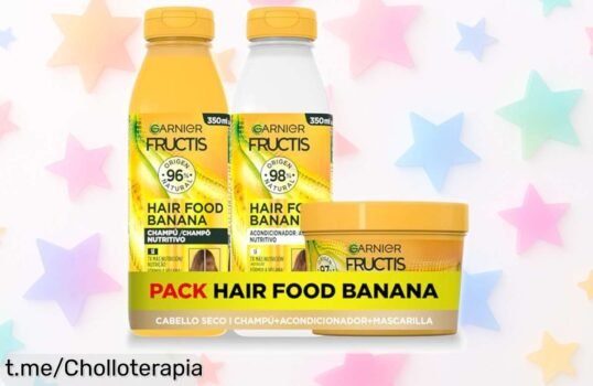 Pack Banana Nutritiva Garnier Fructis con champú, acondicionador y mascarilla a precio loco: ¡transforma tu cabello seco en un brillo que roba miradas! No dejes pasar esta oportunidad.
