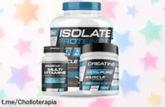 Pack completo de proteína isolate, creatina y multivitaminas MuscleFit a un precio rebajado que fliparás; ¡aumenta tu fuerza ahora y no te lo pierdas!
