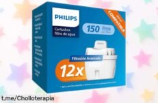 Pack de 12 filtros Philips para agua pura y rápida: ¡elimina microplásticos y cloro ya a precio rebajado, no te lo pierdas! Da el sabor que mereces a tu bebida.