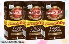 Pack de 3 bolsitas de Marcilla molido gran aroma extra fuerte, un descuentazo brutal que no te puedes perder para llenar tu día de energía y buen rollo. ¡Apúntate ya!