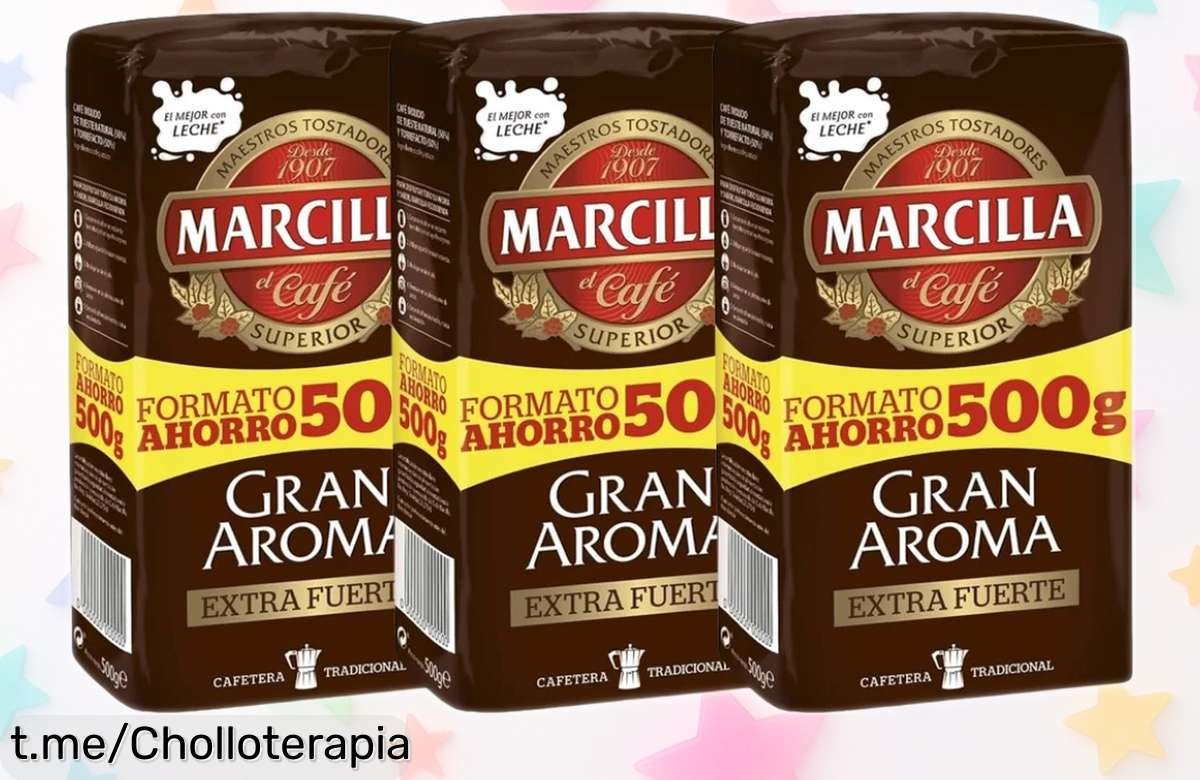 Pack de 3 bolsitas de Marcilla molido gran aroma extra fuerte, un descuentazo brutal que no te puedes perder para llenar tu día de energía y buen rollo. ¡Apúntate ya!