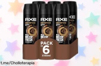 Pack de 6 desodorantes Axe Dark Temptation a precio rebajado, ¡no te quedes sin el aroma irresistible a chocolate negro y frescura duradera!