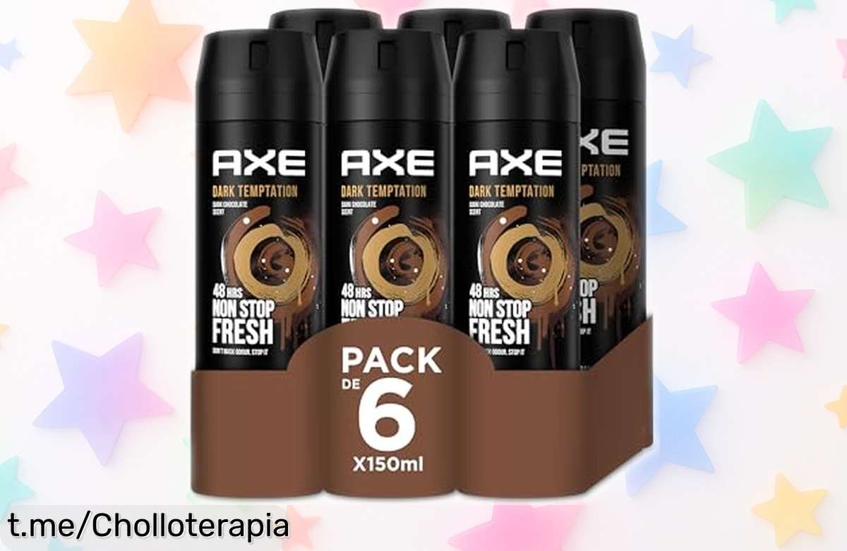 Pack de 6 desodorantes Axe Dark Temptation a precio rebajado, ¡no te quedes sin el aroma irresistible a chocolate negro y frescura duradera!
