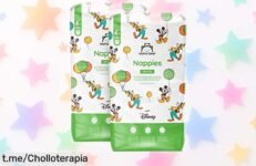 Pañales ultrasecos Mama Bear Disney talla 4+ con diseño divertido y ajuste anti fugas a precio rebajado, ¡160 unidades para disfrutar sin preocupaciones! No dejes pasar este super chollo.