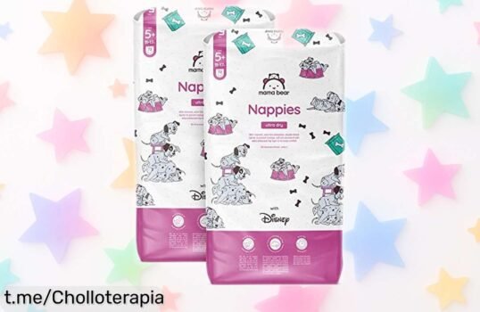 Pañales ultrasecos Mama Bear Disney talla 5+ con diseño divertido, ¡rebajados para que tu peque esté seco y feliz hasta 12 horas! No te quedes sin este super chollo.