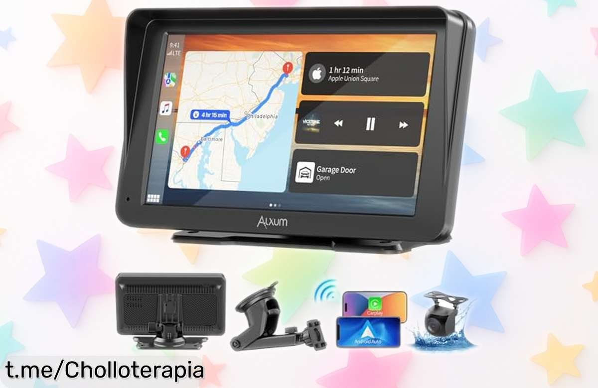 Pantalla portátil Alxum Carplay de 7” con cámara y control por voz a precio rebajado: mejora tu conducción y aparca sin complicaciones, ¡no te quedes sin la tuya!